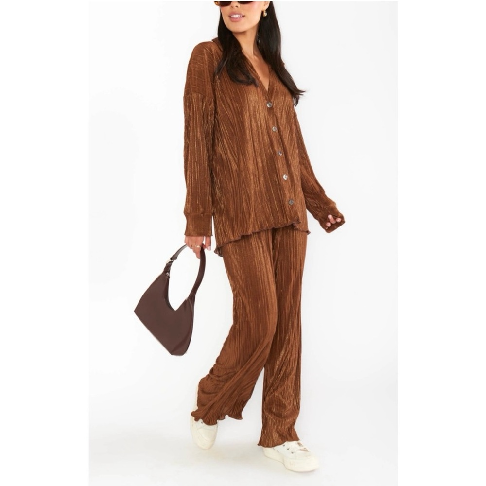 Show Me Your MuMu Size L Brown Set Everywhere Button Down w/ Matching Pants